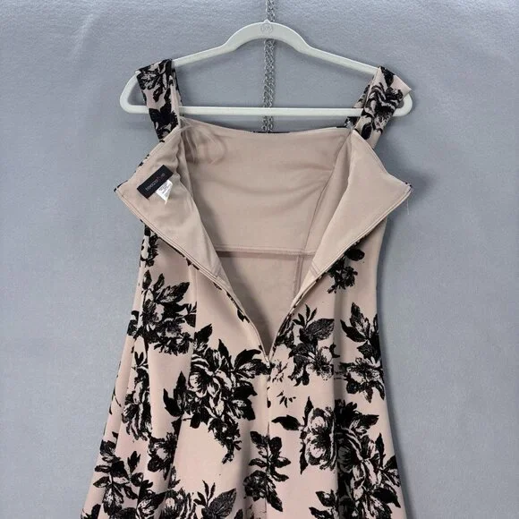 Y2K Teeze Me Tan Dress With Flocked Black Floral Pattern SZ 7 Fit & Flare,Flirty - Picture 4 of 9